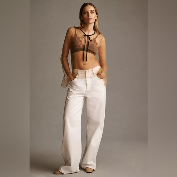 Anthro Sunday in Brooklyn Long-Sleeve Tie-Neck Mesh Top Anthropologie Boho Sheer - Picture 4 of 11